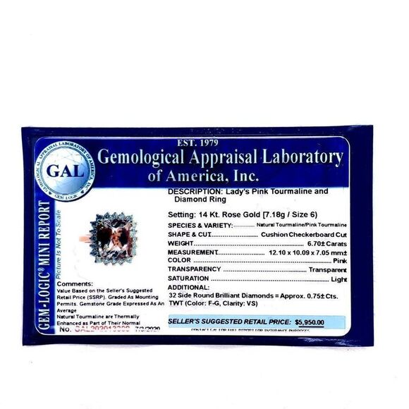 Tourmaline Rubellite Diamond Ring 14 kt 7.45 tcw Certified $5,950 013308 - Picture 12 of 12
